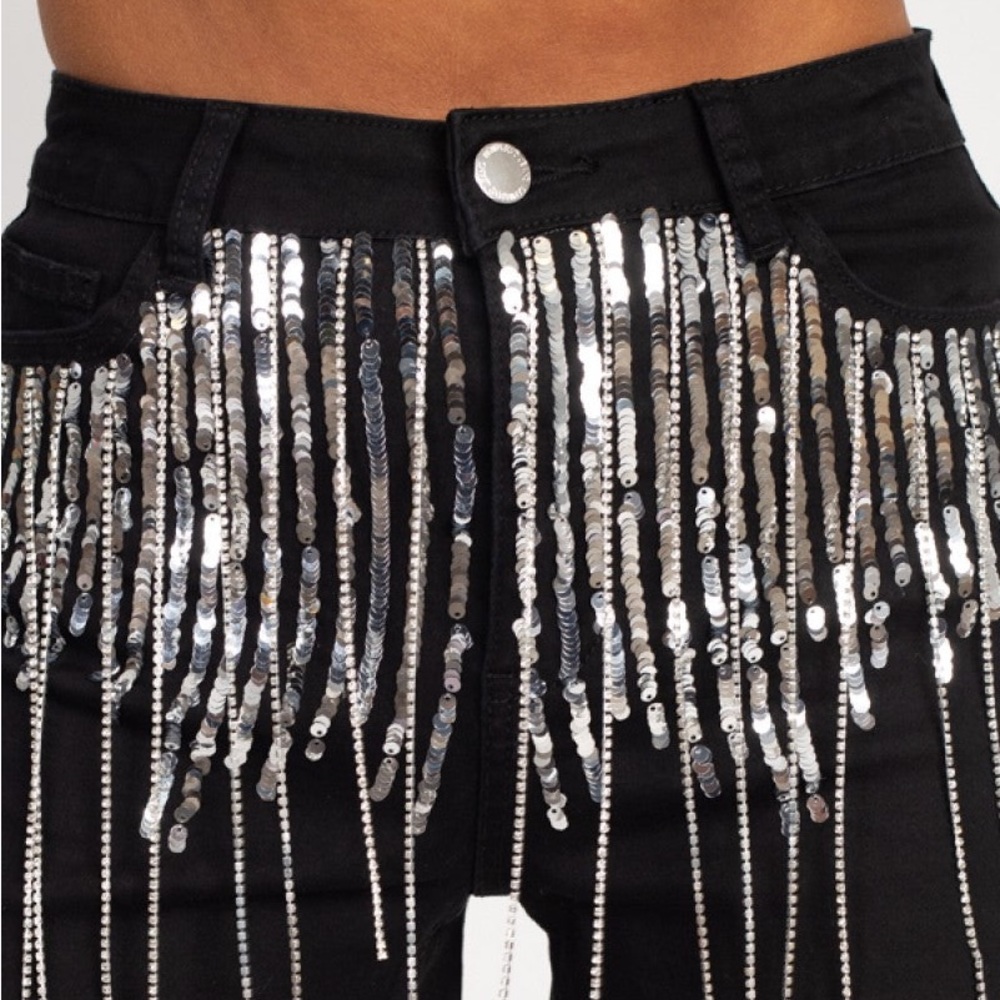 Rhinestone Fringe Denim Shorts